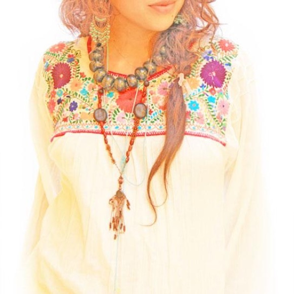 Bonita boho Mexican embroidered blouse long bell sleeve - Picture 1 of 2